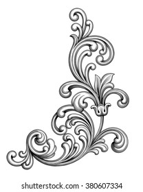 Vintage Baroque Victorian frame border monogram floral ornament leaf scroll engraved retro flower pattern decorative design tattoo black and white filigree calligraphic vector heraldic shield swirl