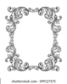 Vintage Baroque Victorian frame border monogram floral ornament leaf scroll engraved retro flower pattern decorative design tattoo black and white filigree calligraphic vector heraldic shield swirl