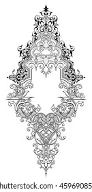 Vintage Baroque Victorian frame border monogram floral ornament leaf scroll engraved retro flower pattern decorative design tattoo black and white filigree calligraphic vector heraldic shield swirl