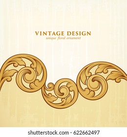 Vintage Baroque Victorian frame border golden floral ornament leaf scroll engraved retro flower pattern decorative design tattoo filigree calligraphic vector heraldic shield swirl monogram