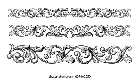 Vintage Baroque Victorian frame border monogram floral ornament leaf scroll engraved retro flower pattern decorative design tattoo black and white filigree calligraphic vector heraldic shield swirl