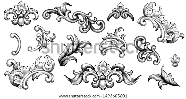 Vintage Baroque Victorian frame border floral\
ornament leaf scroll engraved retro flower pattern decorative\
design tattoo black and white Japanese filigree calligraphic vector\
heraldic swirl