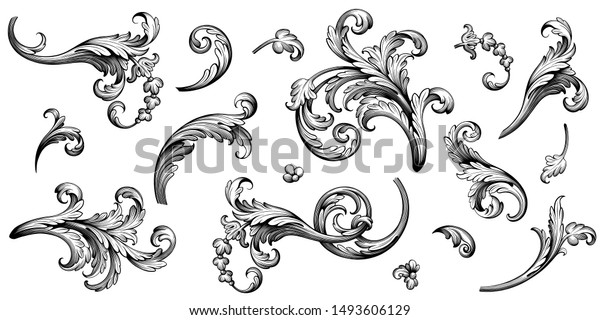 Vintage Baroque Victorian frame border floral
ornament leaf scroll engraved retro flower pattern decorative
design tattoo black and white Japanese filigree calligraphic vector
heraldic swirl