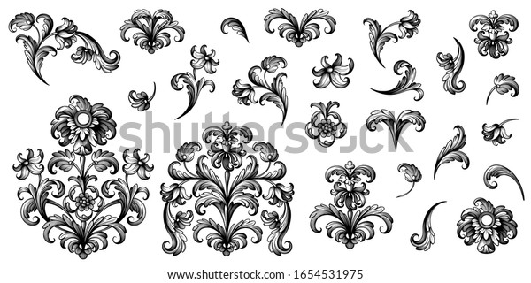 Vintage Baroque Victorian frame border floral\
ornament leaf scroll engraved retro flower pattern decorative\
design tattoo black and white Japanese filigree calligraphic vector\
heraldic swirl