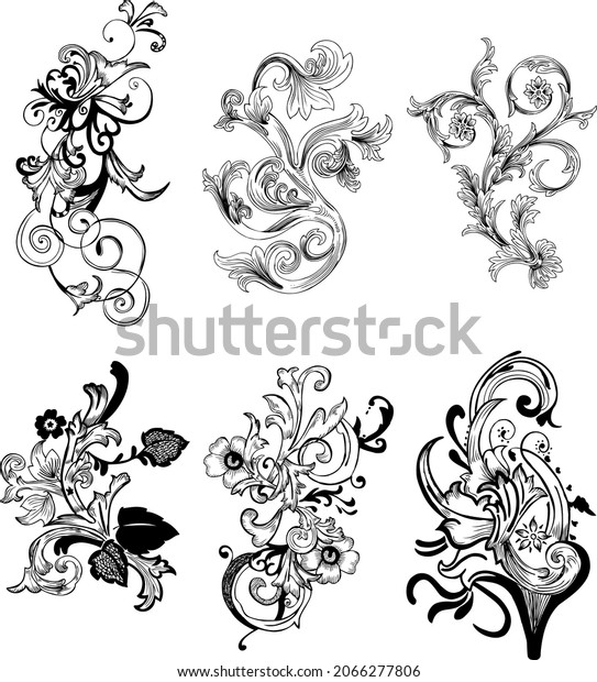 Vintage Baroque
Victorian frame border floral ornament leaf scroll engraved retro
flower pattern decorative design tattoo black and white Japanese
filigree calligraphic
desgin