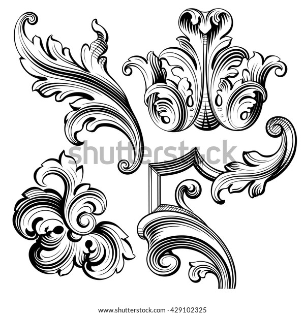 ビンテージバロックビクトリア朝の額縁縁モノグラム花柄飾り葉の模刻レトロな花柄装飾デザインタトゥー白黒のフィリグリーの書画ベクター紋章紋章 のベクター画像 素材 ロイヤリティフリー