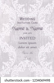 Vintage Baroque Victorian Invitation card Vector. Floral ornament decoration. Light pink colors