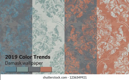 Vector de estampado barroco vintage. Decoración floral. Diseño de textura retro grunge con pergamino grabado. Colores del otoño