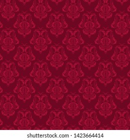 Vintage Baroque Wallpaper. Seamless vector background. Red ornament for fabric, Wallpaper, Damask floral ornament.
