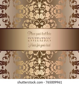 Vintage baroque Wedding Invitation template with butterfly background. Traditional decoration for wedding. Vector illustration in beige and gold.