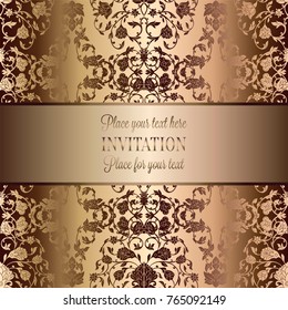 Vintage baroque Wedding Invitation template with butterfly background. Traditional decoration for wedding. Vector illustration in beige and gold.