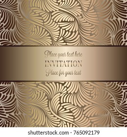Vintage baroque Wedding Invitation template with butterfly background. Traditional decoration for wedding. Vector illustration in beige and gold.