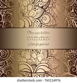 Vintage baroque Wedding Invitation template with butterfly background. Traditional decoration for wedding. Vector illustration in beige and gold.