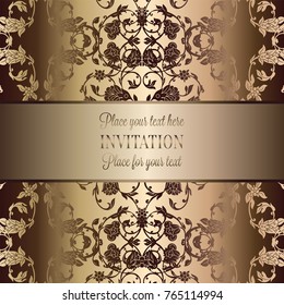 Vintage baroque Wedding Invitation template with butterfly background. Traditional decoration for wedding. Vector illustration in beige and gold.