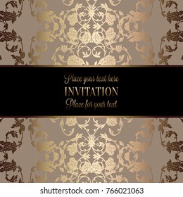 Vintage baroque Wedding Invitation template with butterfly background. Traditional decoration for wedding. Vector illustration in beige and gold.