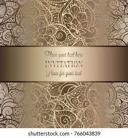 Vintage baroque Wedding Invitation template with butterfly background. Traditional decoration for wedding. Vector illustration in beige and gold.
