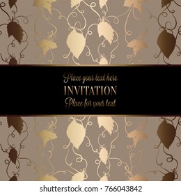 Vintage baroque Wedding Invitation template with butterfly background. Traditional decoration for wedding. Vector illustration in beige and gold.
