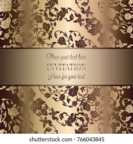 Vintage baroque Wedding Invitation template with butterfly background. Traditional decoration for wedding. Vector illustration in beige and gold.