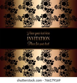 Vintage baroque Wedding Invitation template with butterfly background. Traditional decoration for wedding. Vector illustration in black and gold.