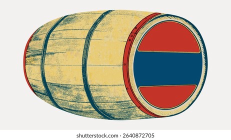 Vintage barrel, chromolithograph art, vector element. 