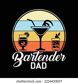 Vintage Bartender Dad Retro Sunset Funny Bartending