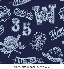 Vintage baseball badges, vector seamless pattern grunge effect in separate layer