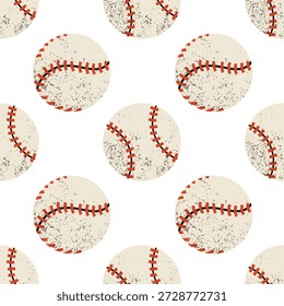 Antiguas pelotas de béisbol sin patrón con puntadas rojas y textura granulada grunge.