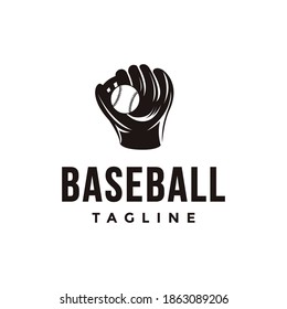 Vintage baseball logo with Catcher's mitt and ball icon vector on white background
