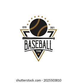 Vintage Baseball logo, emblem, badge. With Bat Gold and black colors. Premium and luxury logo