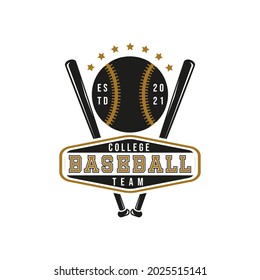 Vintage Baseball logo, emblem, badge. With Bat Gold and black colors. Premium and luxury logo