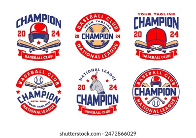 Vintage baseball logo vector collection. Baseball logo template bundle. Set of retro baseball badge logo design