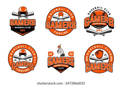 Vintage baseball logo vector collection. Baseball logo template bundle. Set of retro baseball badge logo design