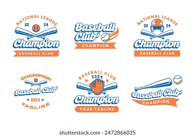 Vintage baseball logo vector collection. Baseball logo template bundle. Set of retro baseball badge logo design