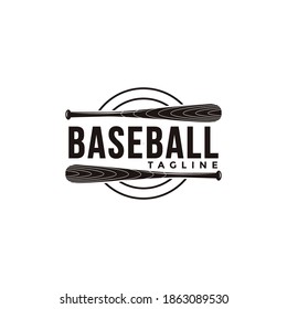 Logo vintage de béisbol con icono de murciélago de wodden vector sobre fondo blanco