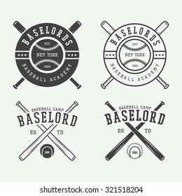 Vintage baseball logos, emblems, badges and design elements. Vector illustration