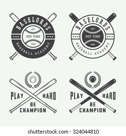 Vintage baseball logos, emblems, badges and design elements. Vector illustration