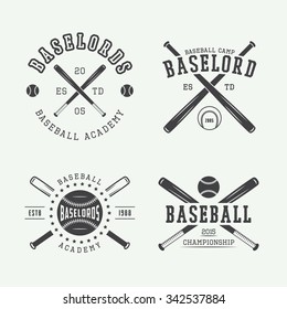 Vintage baseball logos, emblems, badges and design elements. Vector illustration