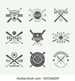 Vintage baseball logos, emblems, badges and design elements. Vector illustration