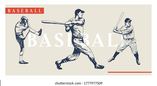 Vintage baseball players set. Retro baseball poster