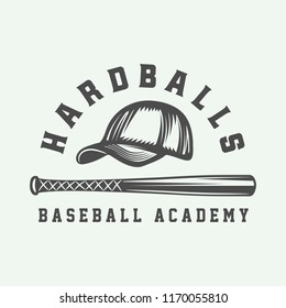 Vintage baseball sport logo, emblem, badge, mark, label. Monochrome Graphic Art. Illustration. Vector.
