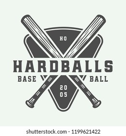 Vintage baseball sport logo, emblem, badge, mark, label. Monochrome Graphic Art. Illustration. Vector.
