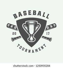 Vintage baseball sport logo, emblem, badge, mark, label. Monochrome Graphic Art. Vector Illustration. 
