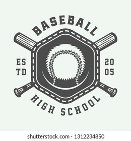 Vintage baseball sport logo, emblem, badge, mark, label. Monochrome Graphic Art. Illustration. Vector.
