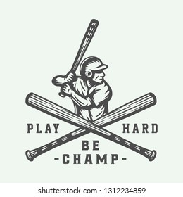 Vintage baseball sport logo, emblem, badge, mark, label. Monochrome Graphic Art. Illustration. Vector.
