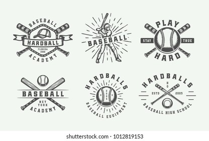Vintage baseball sport logos, emblems, badges, marks, labels. Monochrome Graphic Art. Illustration.

