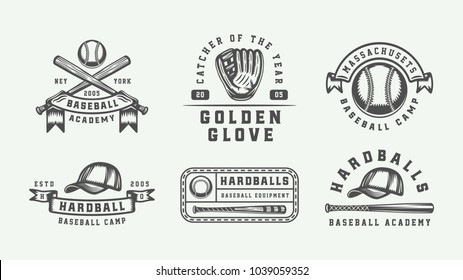 Vintage baseball sport logos, emblems, badges, marks, labels. Monochrome Graphic Art. Illustration.
