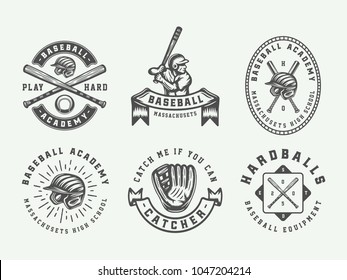 Vintage baseball sport logos, emblems, badges, marks, labels. Monochrome Graphic Art. Illustration.
