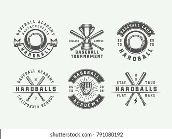 Vintage baseball sport logos, emblems, badges, marks, labels. Monochrome Graphic Art. Vector Illustration.
