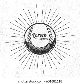 Vintage baseball with sunburst on grunge background 