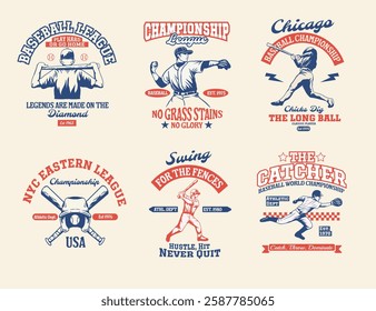 Vintage baseball t shirt designs bundle for print. Baseball vector set with retro style